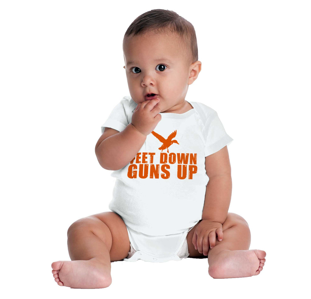 Feet Down Guns Up Duck Romper Bodysuit-Direct To Garment Print-Brisco Baby