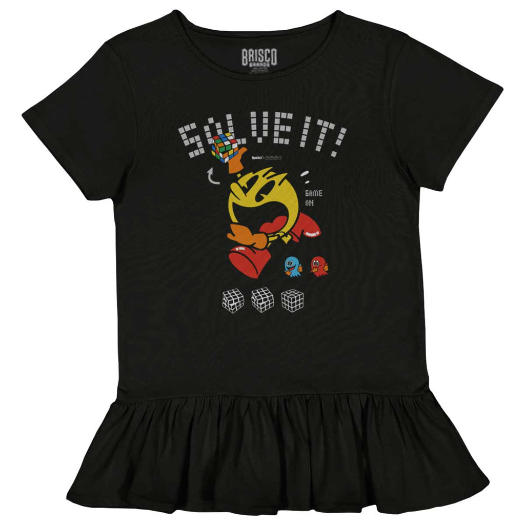 Solve It Pac-Man Toddler Ruffle Bottom Tee-Direct To Garment Print-Brisco Baby