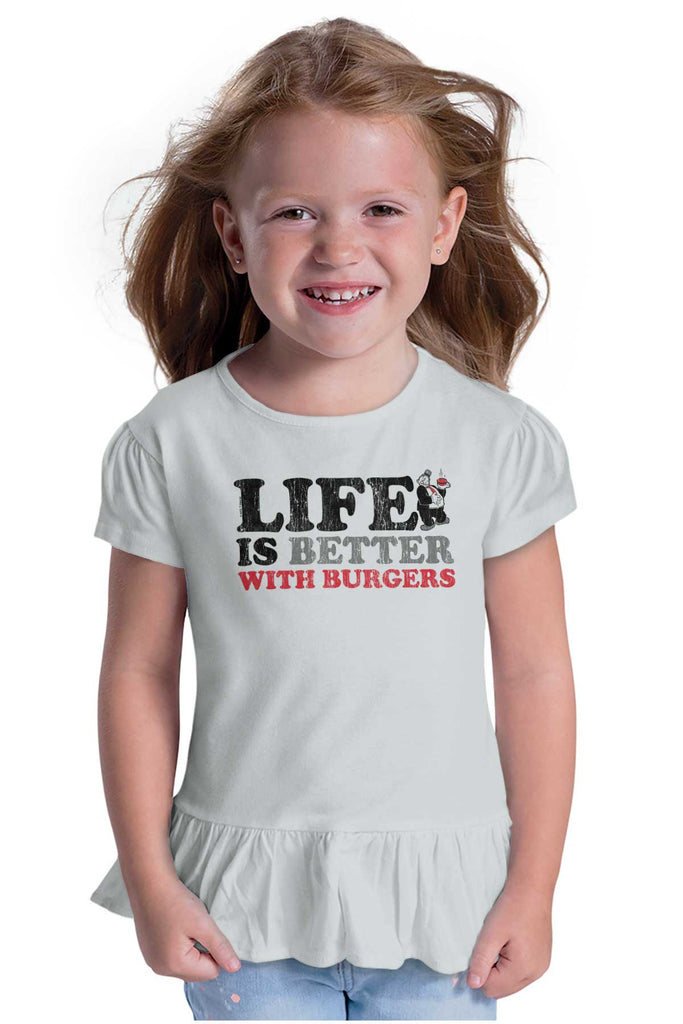 Better With Burgers Toddler Ruffle Bottom Tee-Direct To Garment Print-Brisco Baby