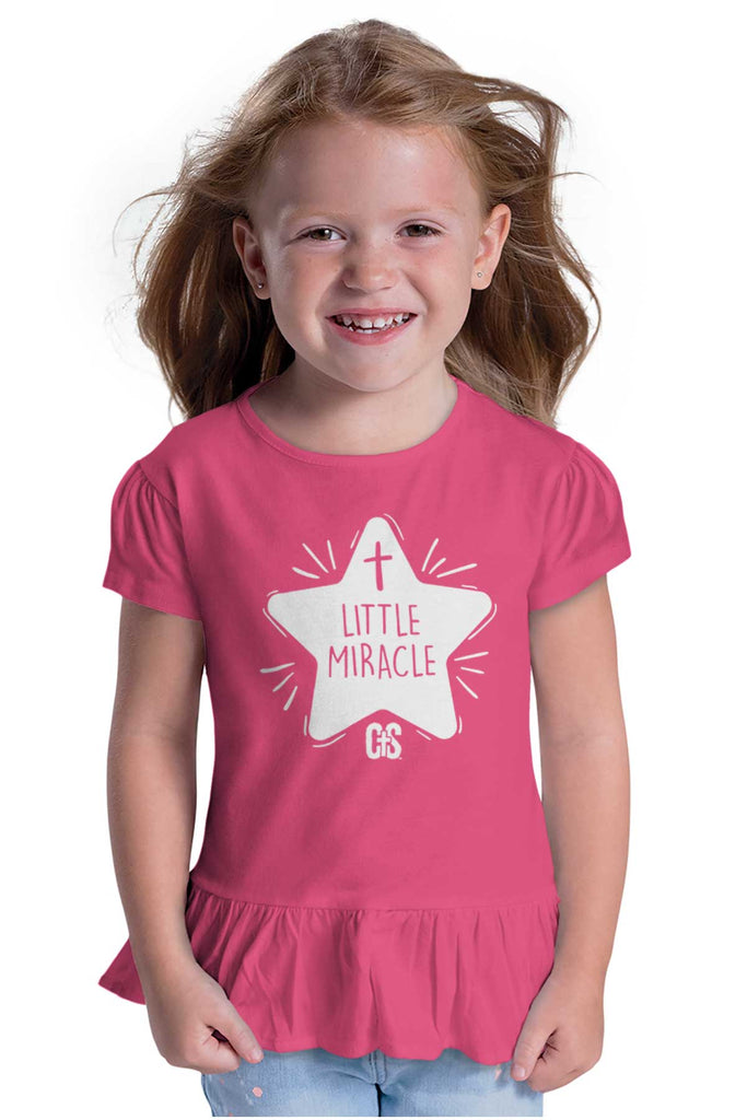 Little Miracle Toddler Ruffle Bottom Tee-Direct To Garment Print-Brisco Baby