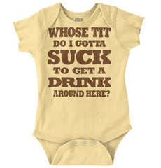 Get A Drink Romper Bodysuit-Direct To Garment Print-Brisco Baby