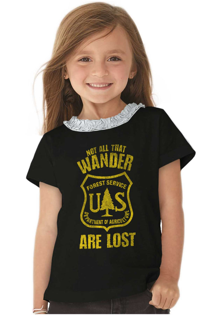 No All Who Wander Toddler Ruffled Trim T-Shirt-Direct To Garment Print-Brisco Baby