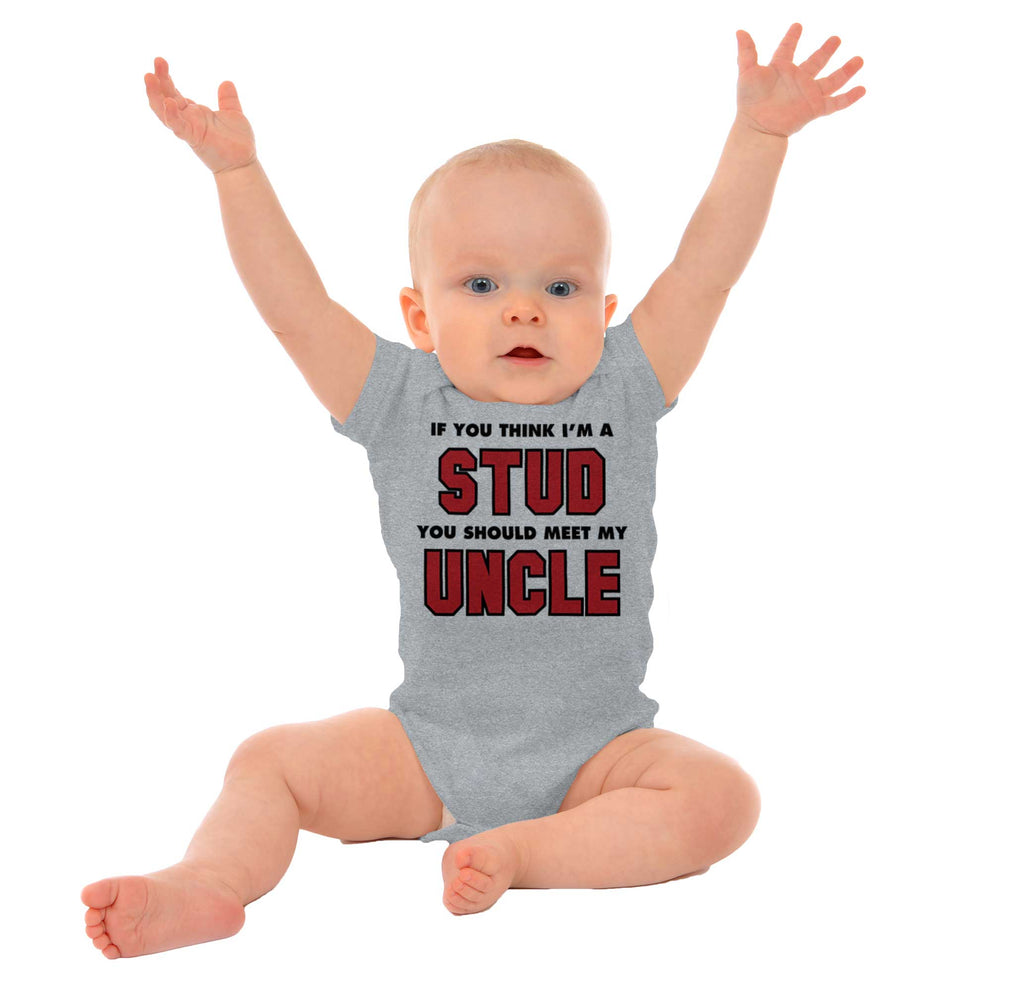 Think I'm A Stud Meet Uncle Romper Bodysuit-Direct To Garment Print-Brisco Baby