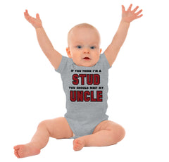 Think I'm A Stud Meet Uncle Romper Bodysuit-Direct To Garment Print-Brisco Baby