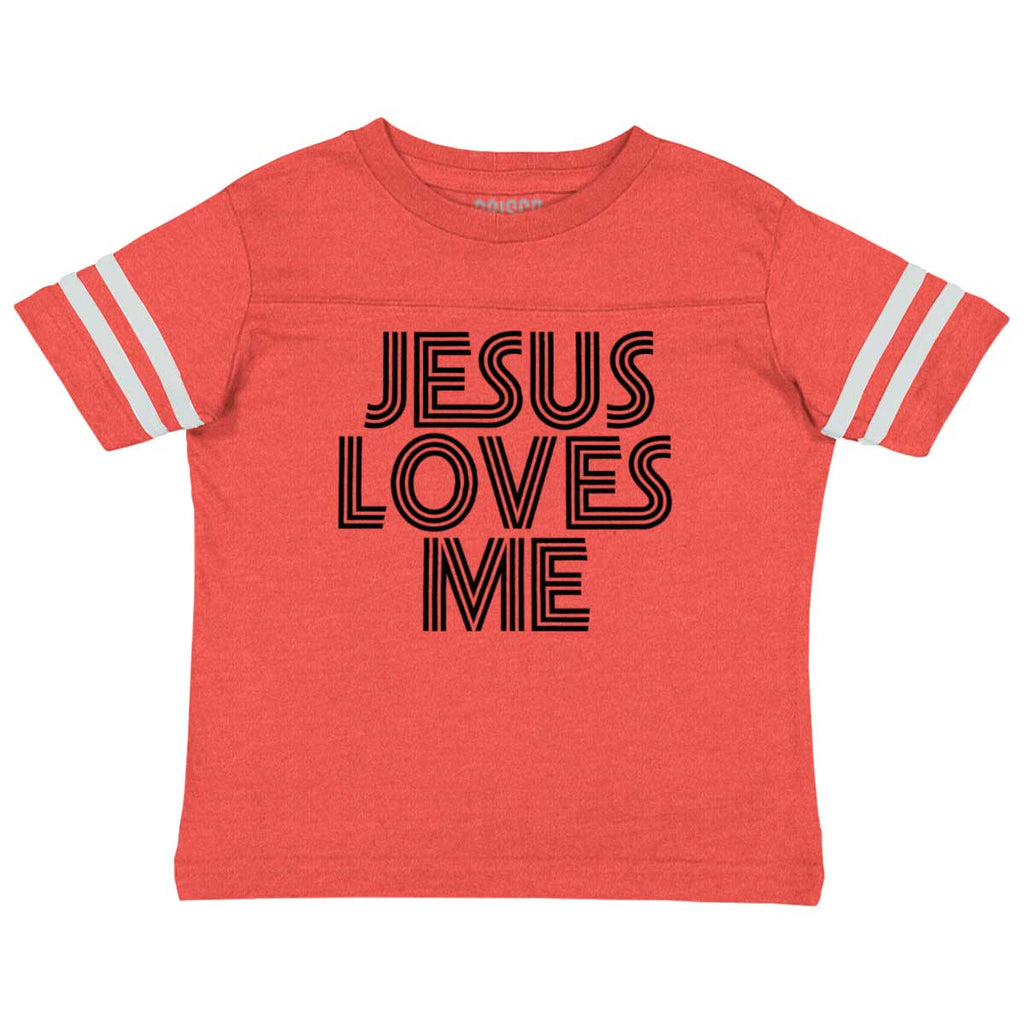 Christ Loves Me Toddler Football Jersey Tee-Direct To Garment Print-Brisco Baby