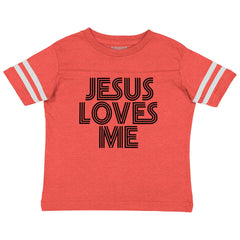 Christ Loves Me Toddler Football Jersey Tee-Direct To Garment Print-Brisco Baby
