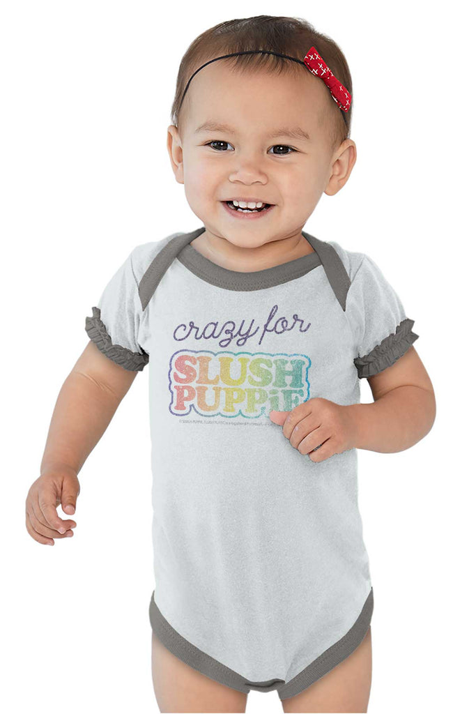 Crazy For Slush Puppie Baby Ruffled Trim Romper-Direct To Garment Print-Brisco Baby