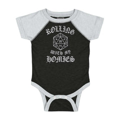 Rolling With My Homies Dungeons Raglan Romper Bodysuit-Direct To Garment Print-Brisco Baby