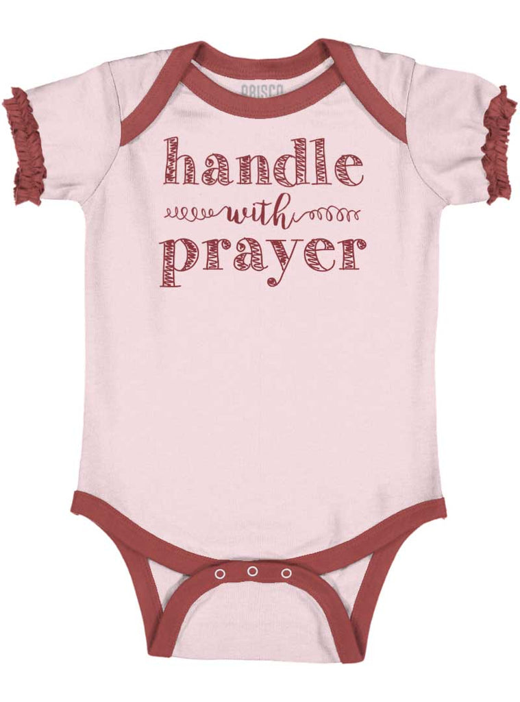 Handle With Prayer Baby Ruffled Trim Romper-Direct To Garment Print-Brisco Baby