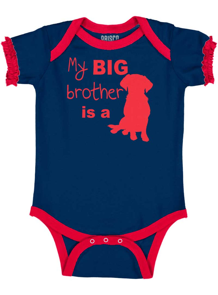 Brother is a Dog Baby Ruffled Trim Romper-Direct To Garment Print-Brisco Baby