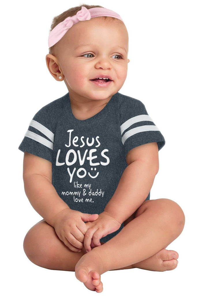 Jesus Loves You Football Romper Bodysuit-Direct To Garment Print-Brisco Baby