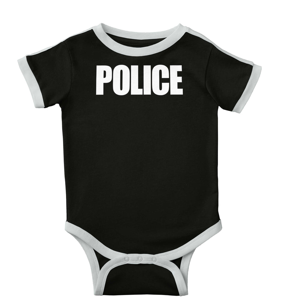 Police Force Ringer Romper Bodysuit-Direct To Garment Print-Brisco Baby