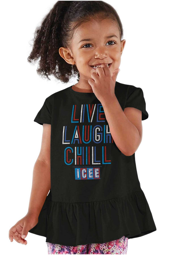 Live Laugh Chill Toddler Ruffle Bottom Tee-Direct To Garment Print-Brisco Baby