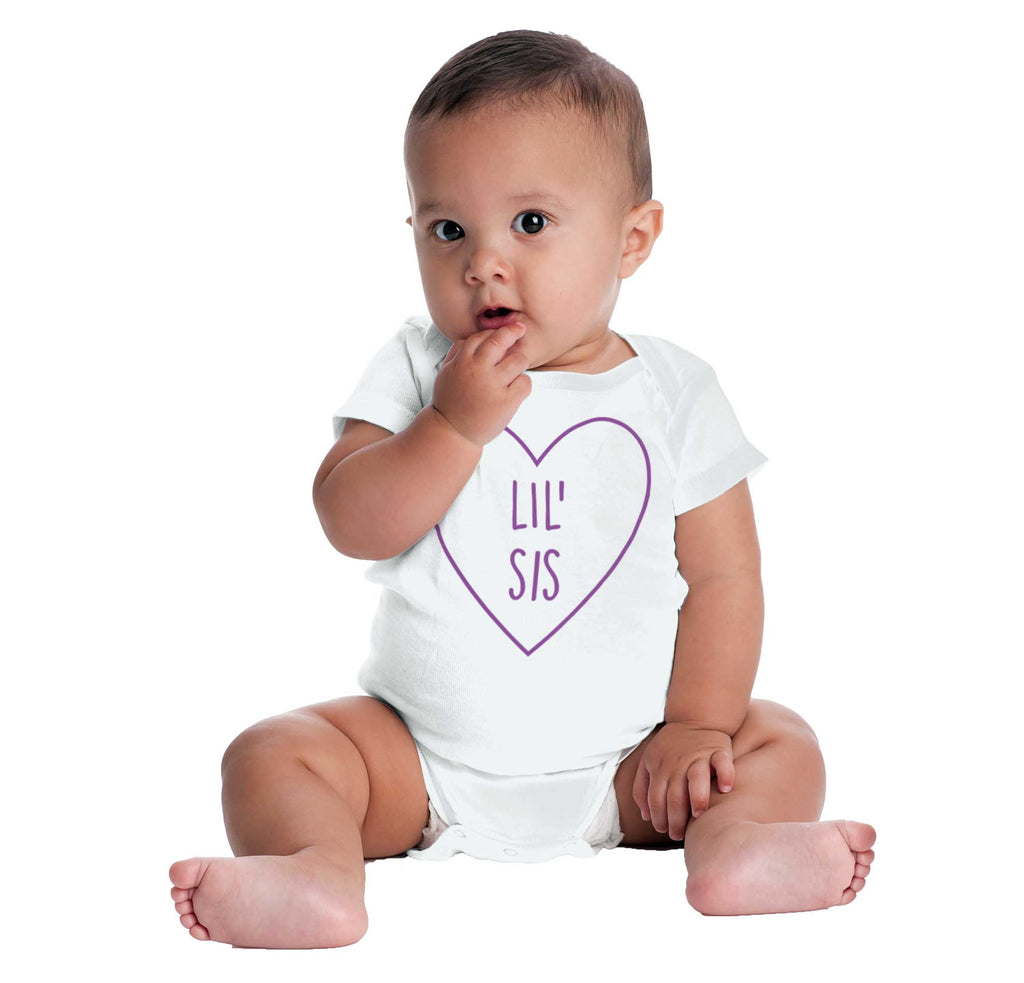 Lil' Sis Heart Romper Bodysuit-Direct To Garment Print-Brisco Baby