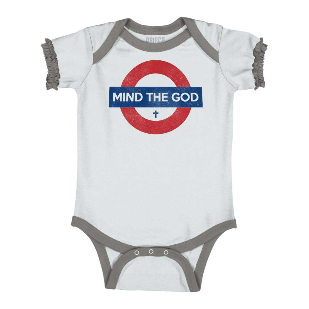 Mind The God Baby Ruffled Trim Romper-Direct To Garment Print-Brisco Baby