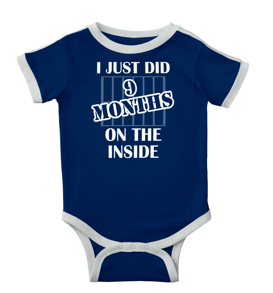 9 Months On The Inside Ringer Romper Bodysuit-Direct To Garment Print-Brisco Baby