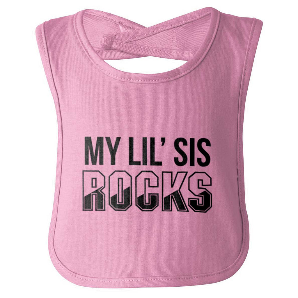 My Lil' Sis Rocks Infant Baby Bib-Direct To Garment Print-Brisco Baby