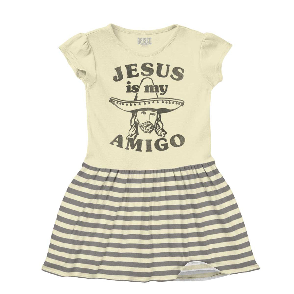 Amigo Jesus Baby Striped Skirt Dress-Direct To Garment Print-Brisco Baby