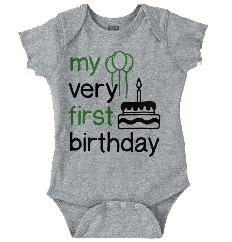 Very First Birthday Romper Bodysuit-Direct To Garment Print-Brisco Baby