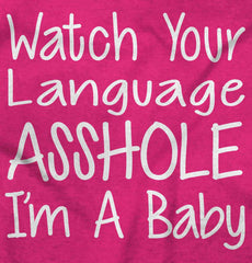 Watch The Language Solid Baby Pajama Top-Direct To Garment Print-Brisco Baby