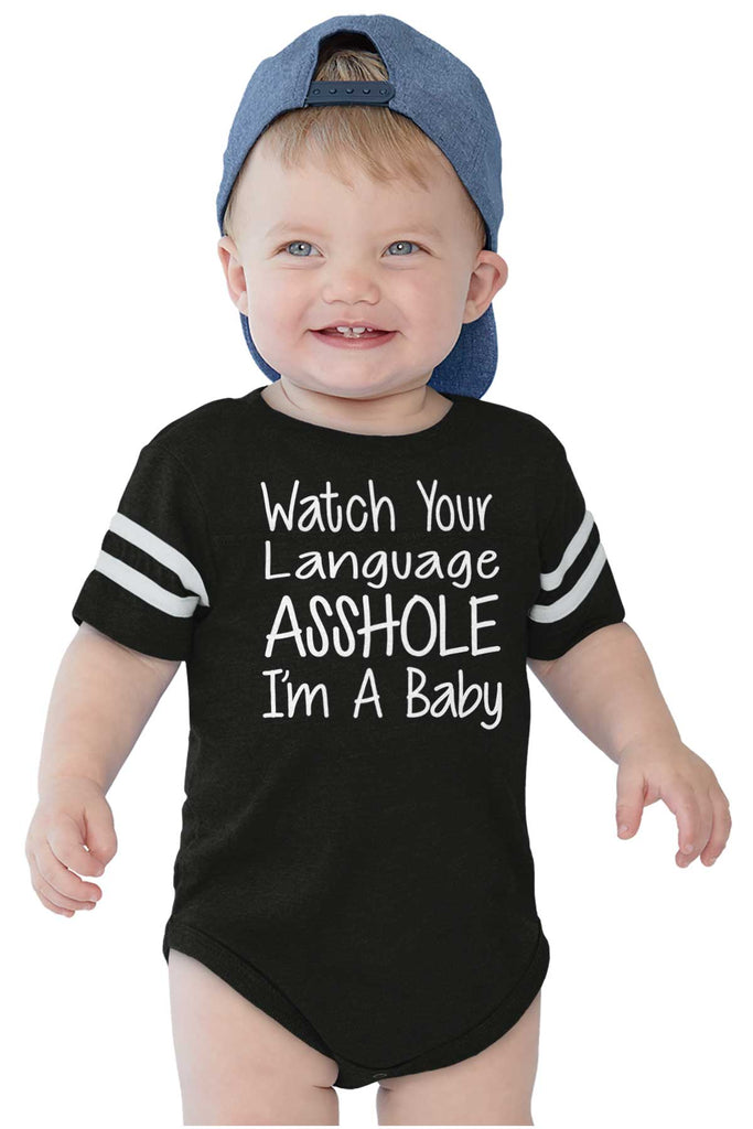 Watch The Language Football Romper Bodysuit-Direct To Garment Print-Brisco Baby