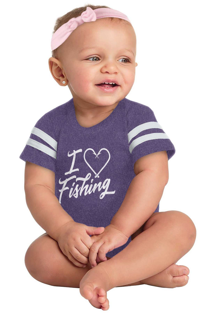 I Love Fishing Football Bodysuit-Direct To Garment Print-Brisco Baby