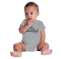 He Answered Romper Bodysuit-Direct To Garment Print-Brisco Baby