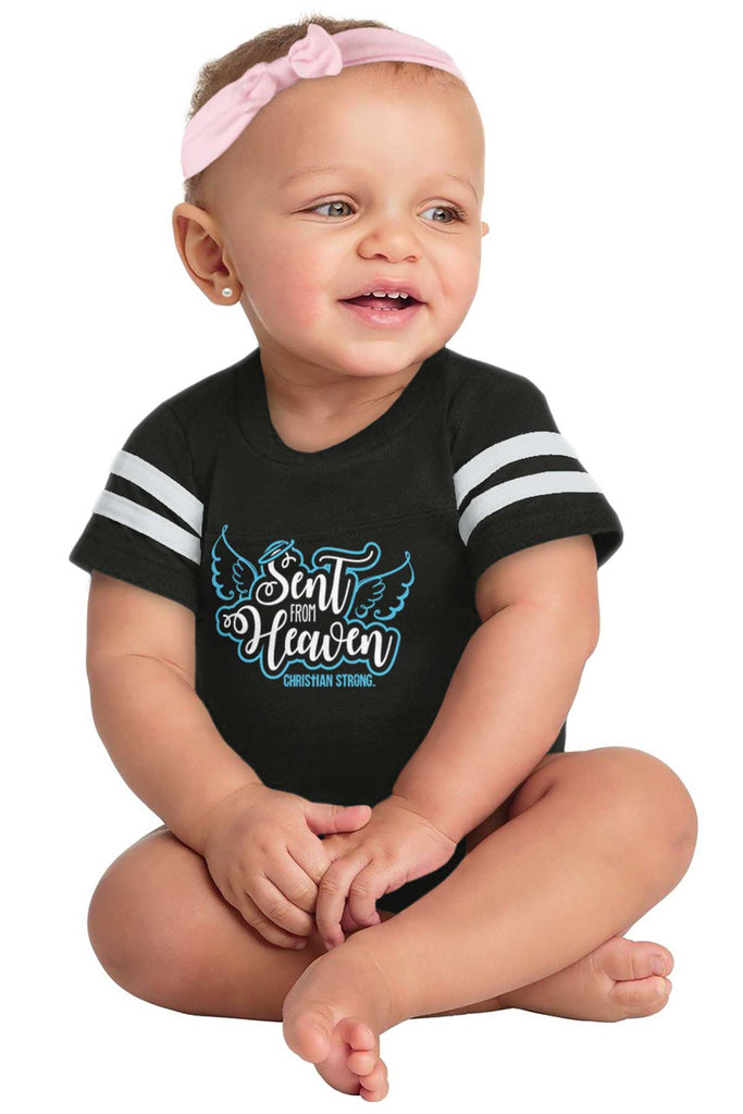 Sent From Heaven Football Romper Bodysuit-Direct To Garment Print-Brisco Baby