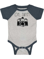 Oh Snap Camera Raglan Romper Bodysuit-Direct To Garment Print-Brisco Baby