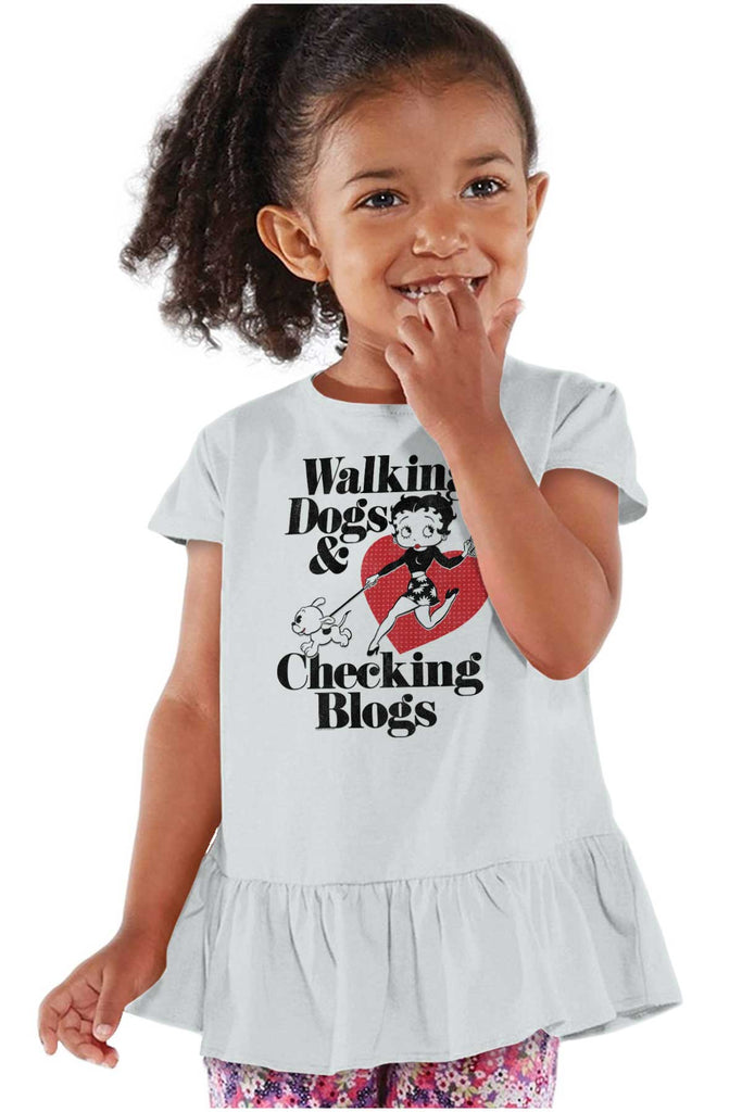 Walking Dogs Toddler Ruffle Bottom Tee-Direct To Garment Print-Brisco Baby