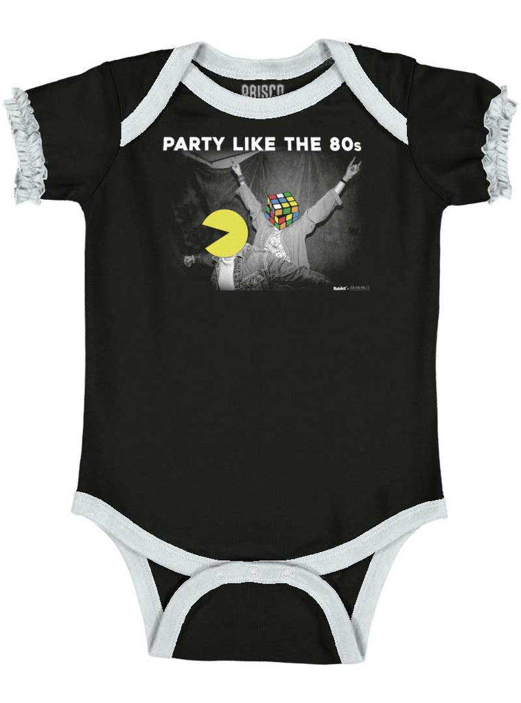 Party Like The 80s Baby Ruffled Trim Romper-Direct To Garment Print-Brisco Baby
