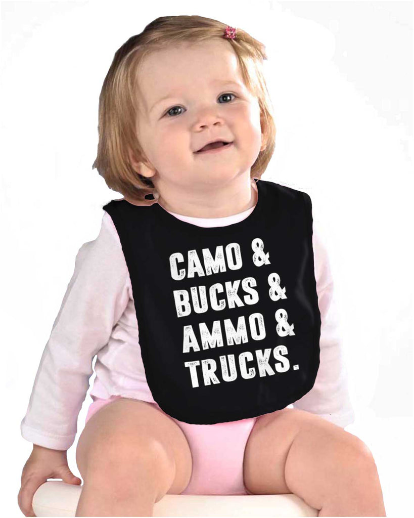 Camo Bucks Ammo Trucks Infant Baby Bib-Direct To Garment Print-Brisco Baby