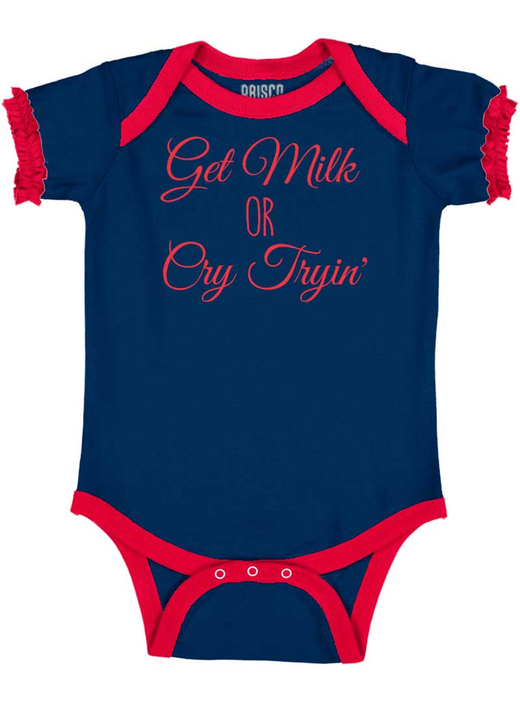 Get Milk Baby Ruffled Trim Romper-Direct To Garment Print-Brisco Baby