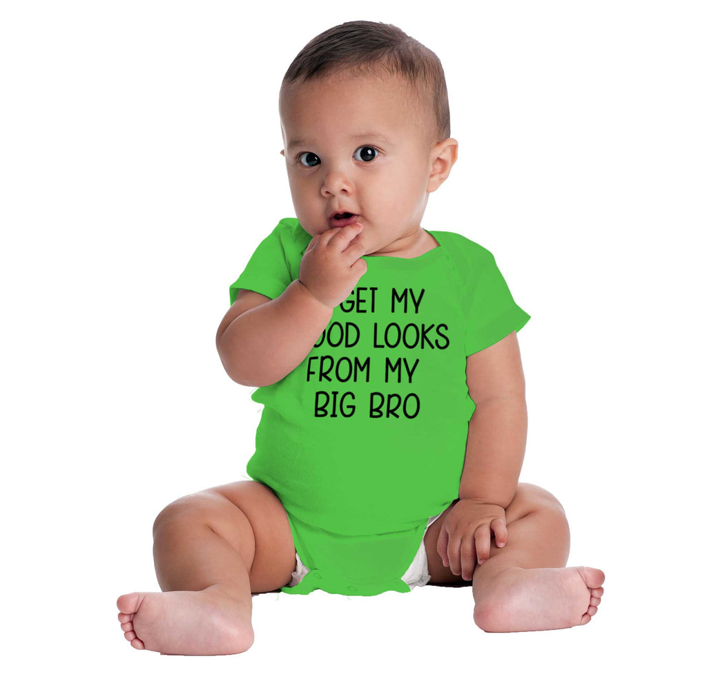 Good Looks From My Big Bro Romper Bodysuit-Direct To Garment Print-Brisco Baby