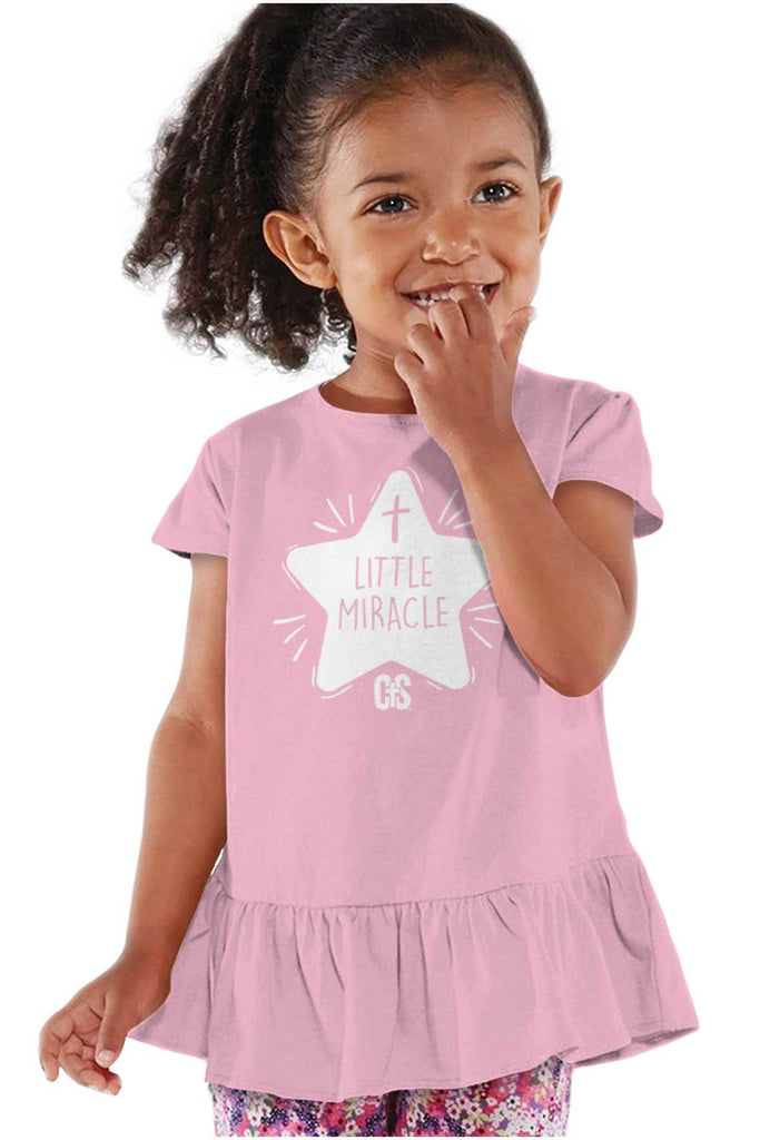Little Miracle Toddler Ruffle Bottom Tee-Direct To Garment Print-Brisco Baby