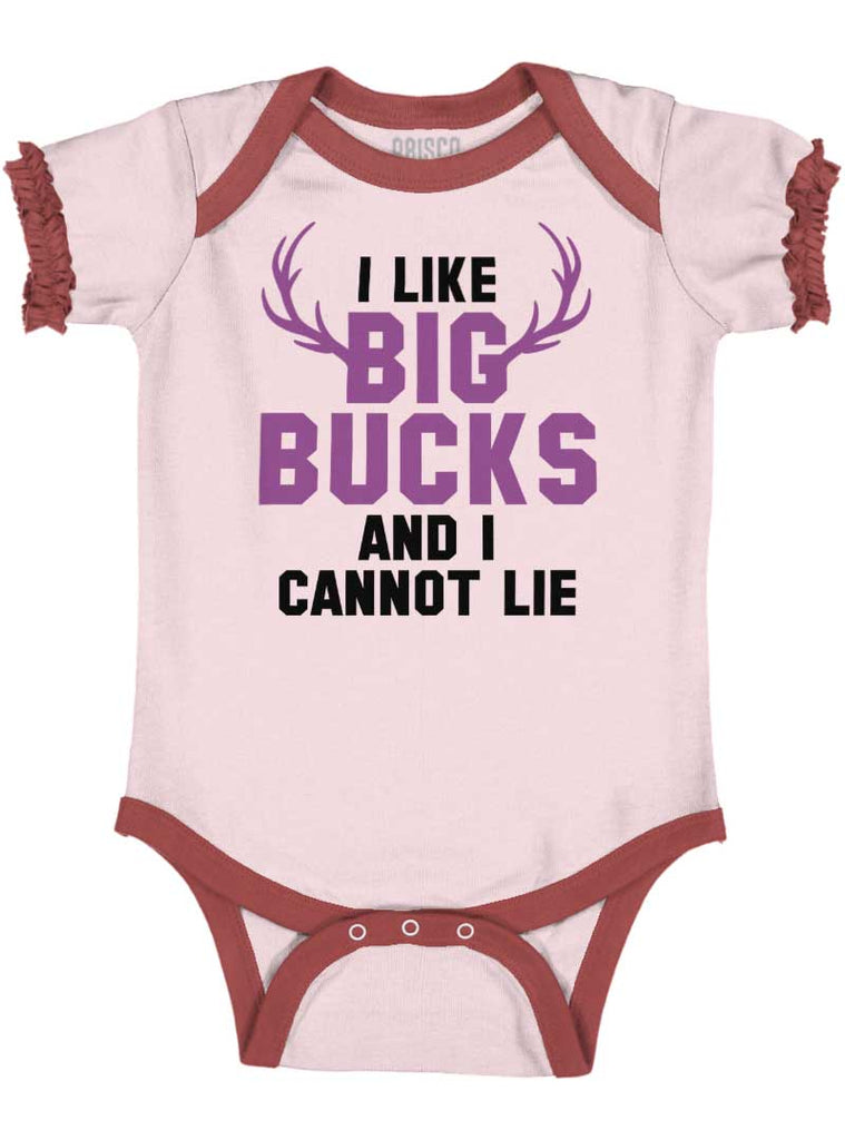 I Like Big Bucks Baby Ruffled Trim Romper-Direct To Garment Print-Brisco Baby