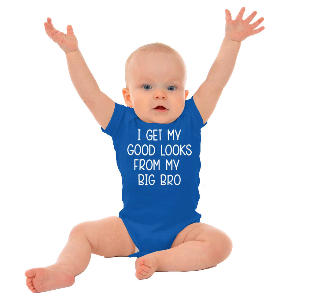 Good Looks From My Big Bro Romper Bodysuit-Direct To Garment Print-Brisco Baby