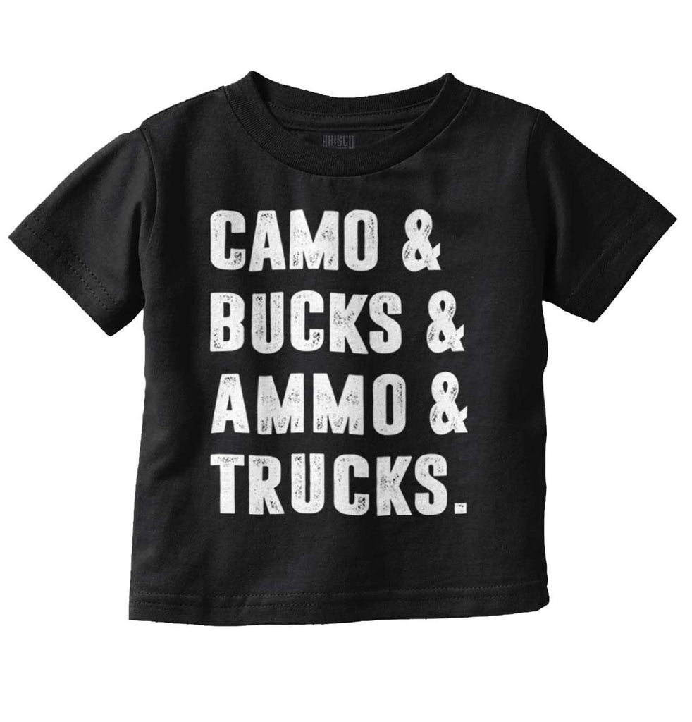 Camo Bucks Ammo Trucks Infant Toddler T Shirt-Direct To Garment Print-Brisco Baby