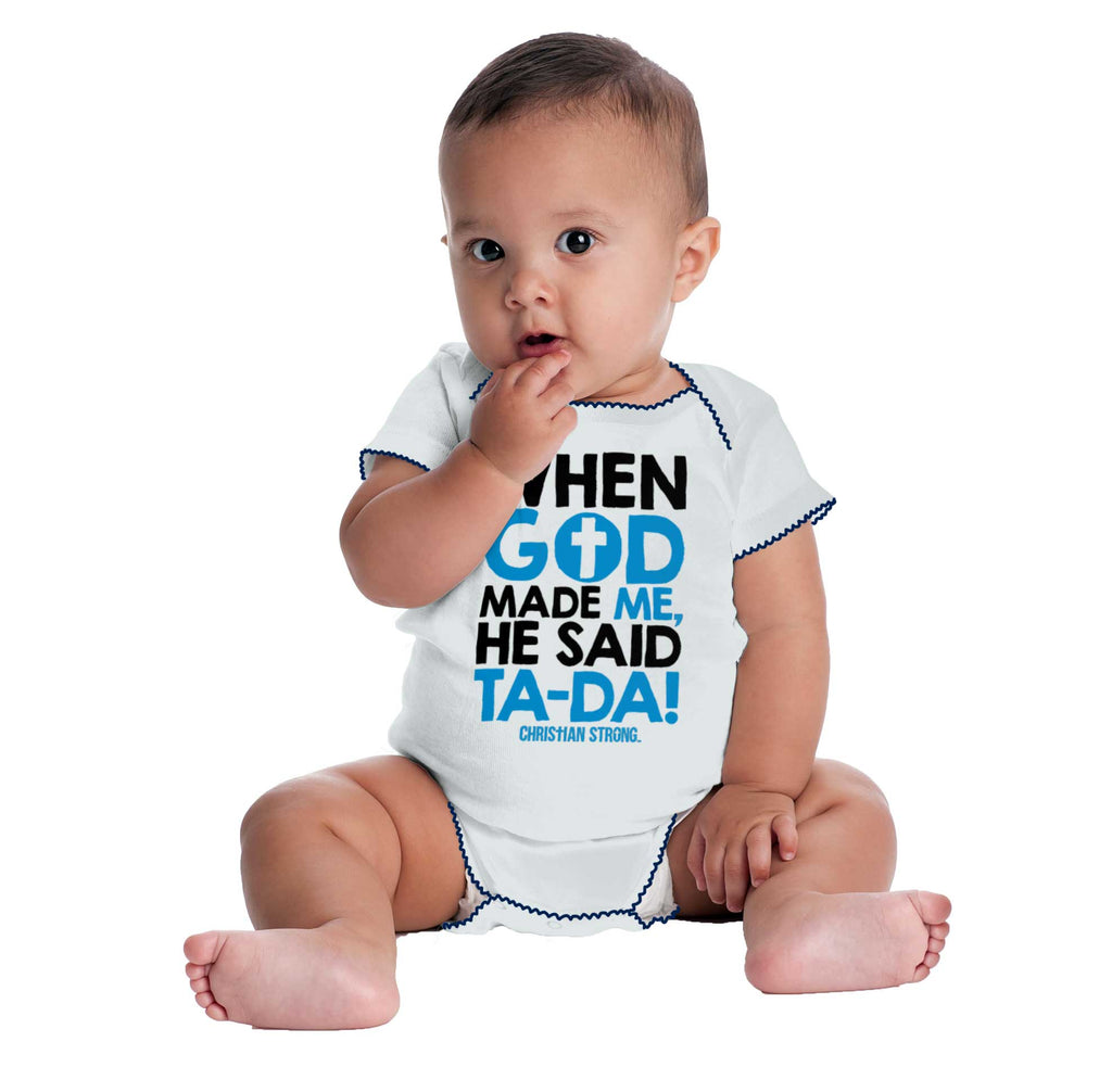 God Said Ta-Da Trimmed Baby Bodysuit-Direct To Garment Print-Brisco Baby