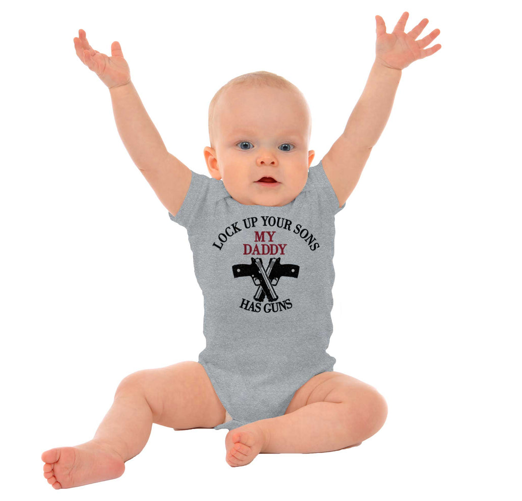 Daddy Has Guns Romper Bodysuit-Direct To Garment Print-Brisco Baby