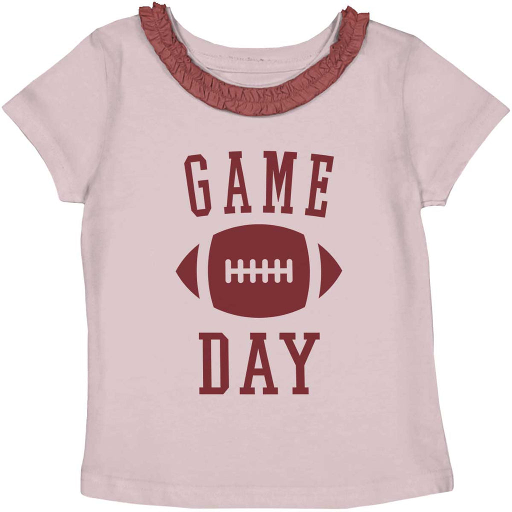 Game Day Toddler Ruffled Trim T-Shirt-Direct To Garment Print-Brisco Baby