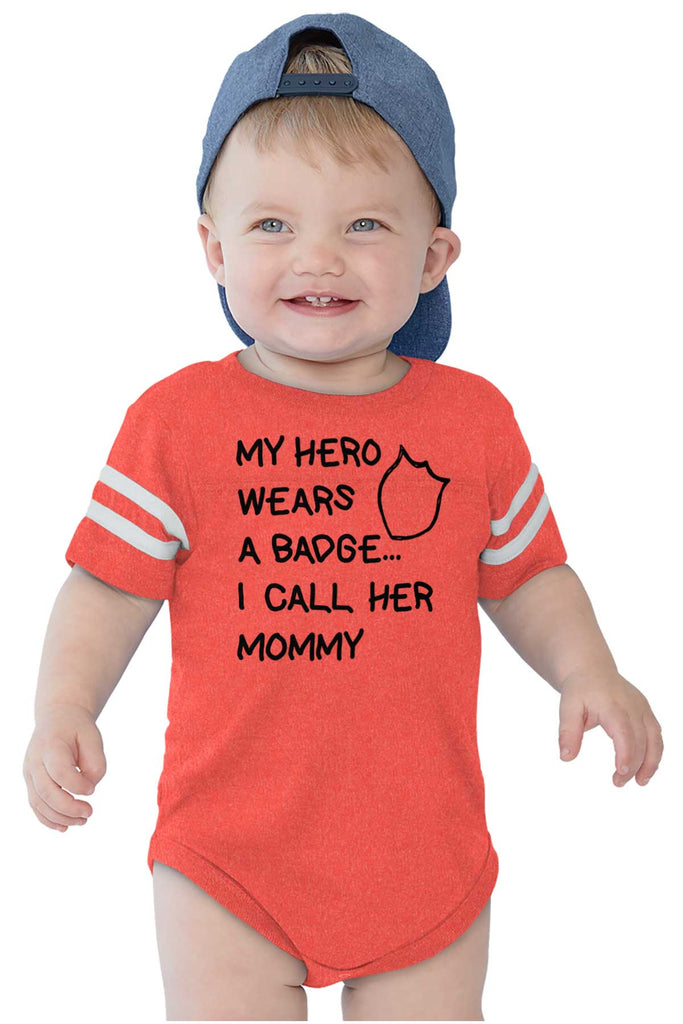 Hero Wears Badge Football Romper Bodysuit-Direct To Garment Print-Brisco Baby