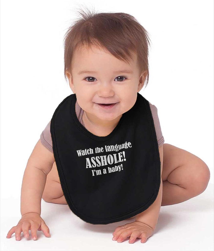 Watch The Language Infant Baby Bib-Direct To Garment Print-Brisco Baby