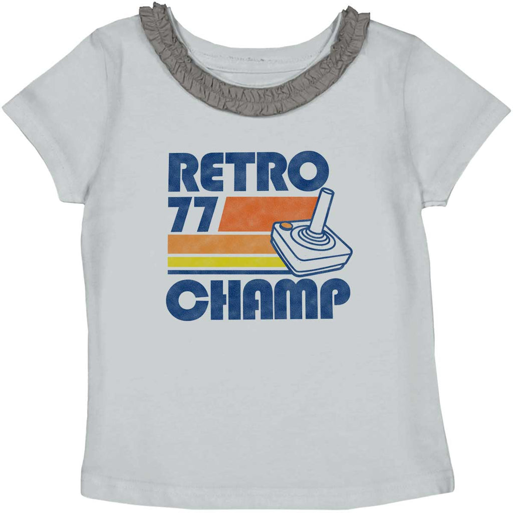 Retro 77 Champ Gamer Dragons Toddler Ruffled Trim T-Shirt-Direct To Garment Print-Brisco Baby