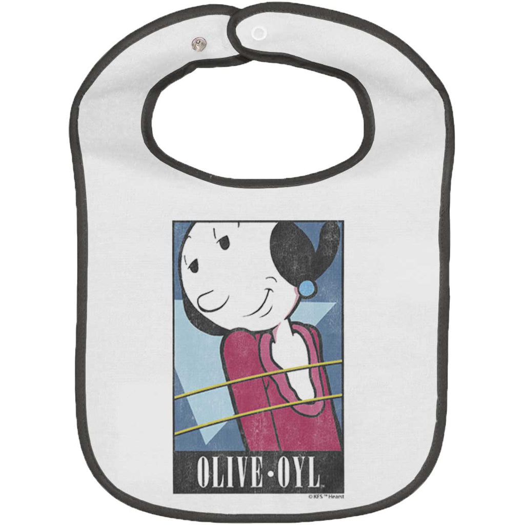 Olive Oyl Trimmed White Snap Bib-Direct To Garment Print-Brisco Baby
