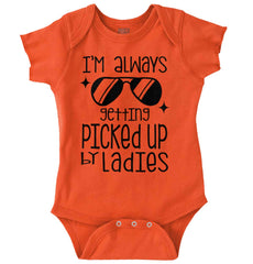 Picked Up By Ladies Romper Bodysuit-Direct To Garment Print-Brisco Baby
