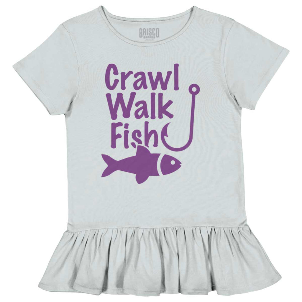 Crawl Walk Fish Toddler Ruffle Bottom Tee-Direct To Garment Print-Brisco Baby