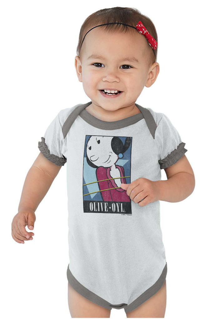 Olive Oyl Baby Ruffled Trim Romper-Direct To Garment Print-Brisco Baby