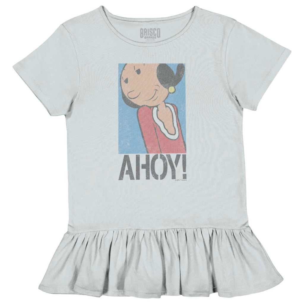 Ahoy Olive Oyl Toddler Ruffle Bottom Tee-Direct To Garment Print-Brisco Baby