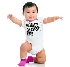 Worlds Okayest Bro Romper Bodysuit-Direct To Garment Print-Brisco Baby